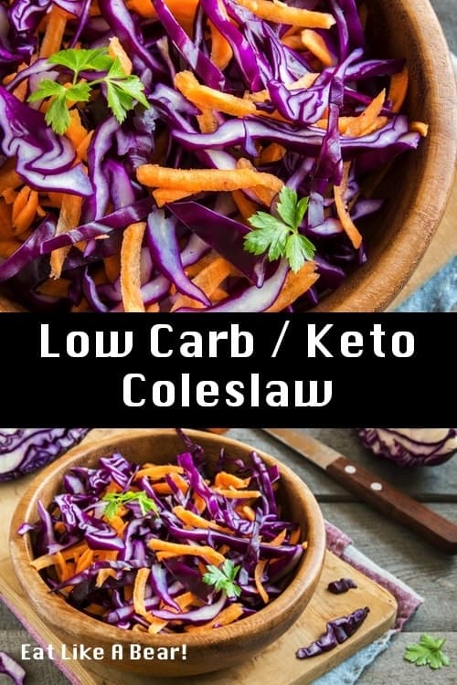 Keto coleslaw with purple cabbage in bowl