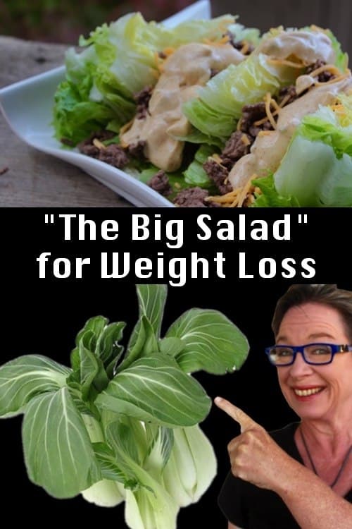 Image of a homemade salad with graphic text "The Big Salad"