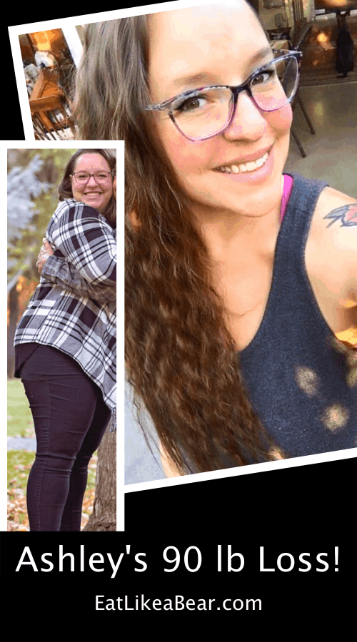 Ashley, pictured in her before and after photos, displaying her weight loss success story
