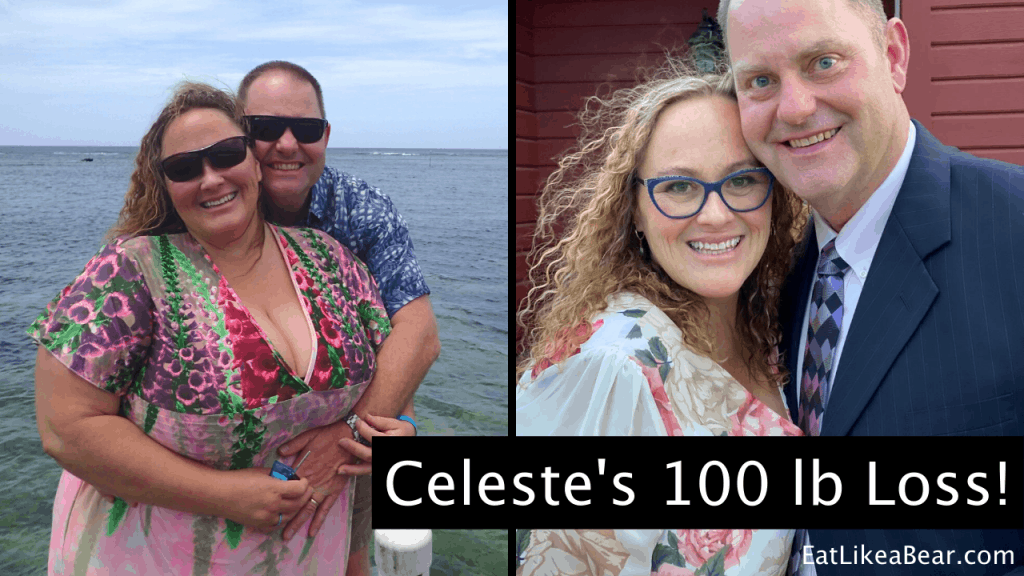 Celeste, pictured in her before and after photos, displaying her weight loss success story