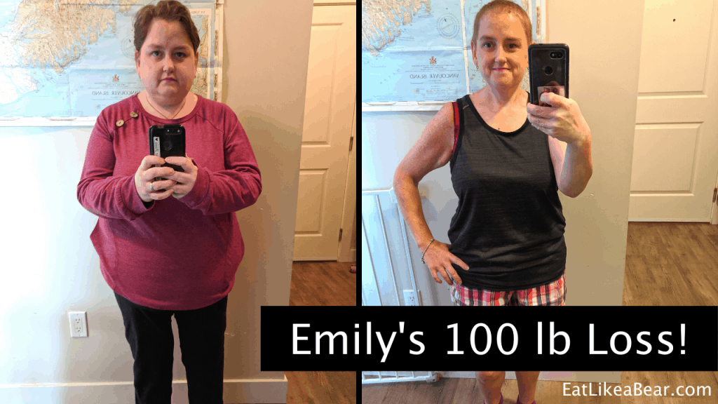 Emily, pictured in her before and after photos, displaying her weight loss success story