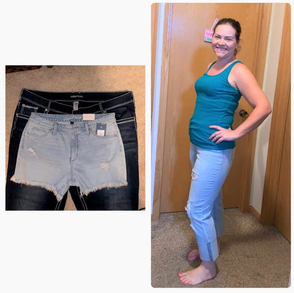 Angie, weight loss and jean size before and after