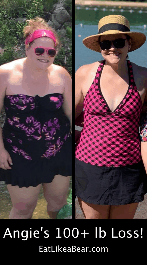 Angie, pictured in her before and after photos, displaying her weight loss success story