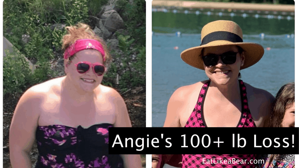 Angie, pictured in her before and after photos, displaying her weight loss success story