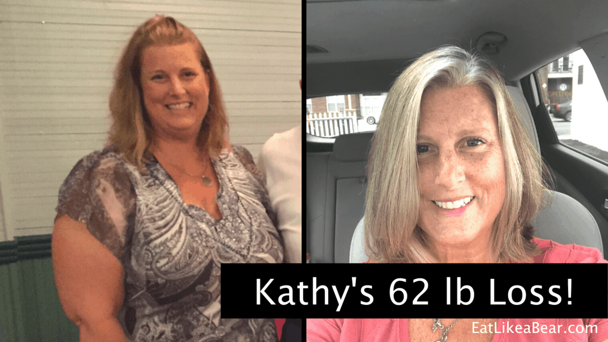 Kathy, pictured in her before and after photos, displaying her weight loss success story
