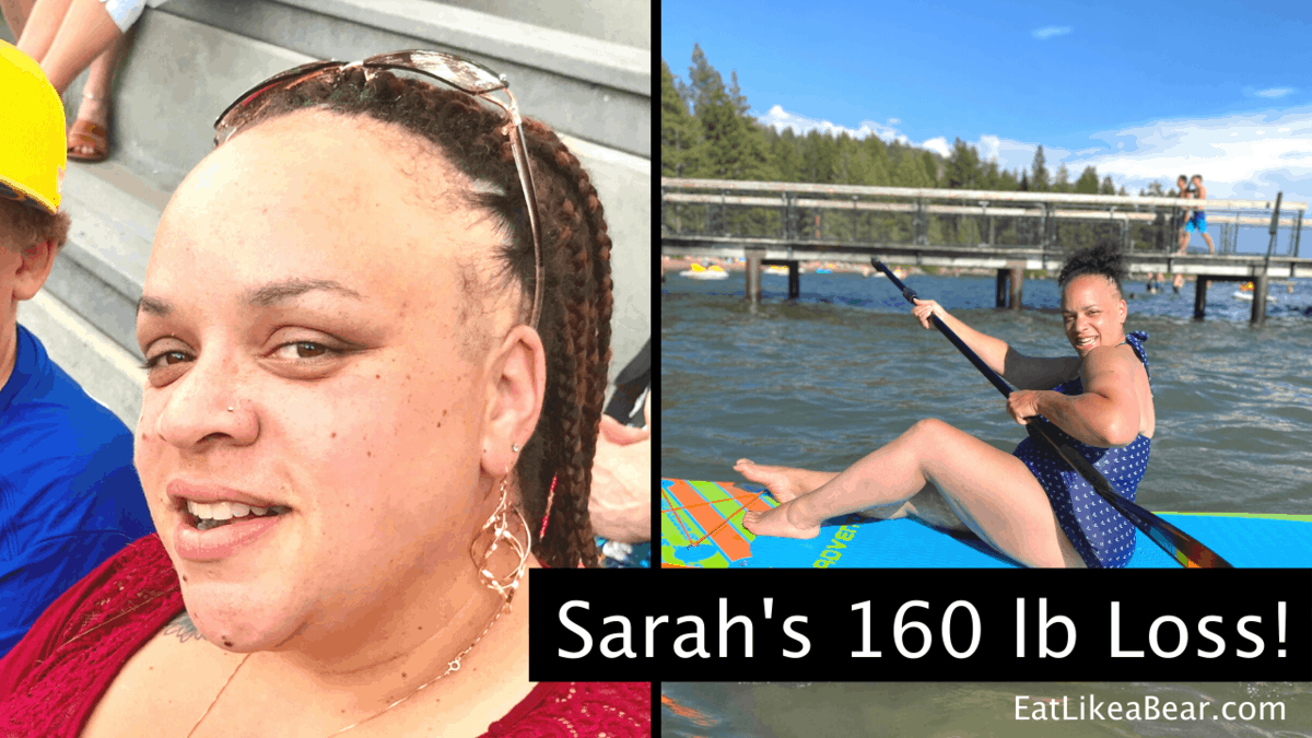 Sarah, pictured in her before and after photos, displaying her weight loss success story