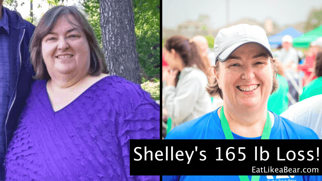 Shelley, pictured in her before and after photos, displaying her weight loss success story