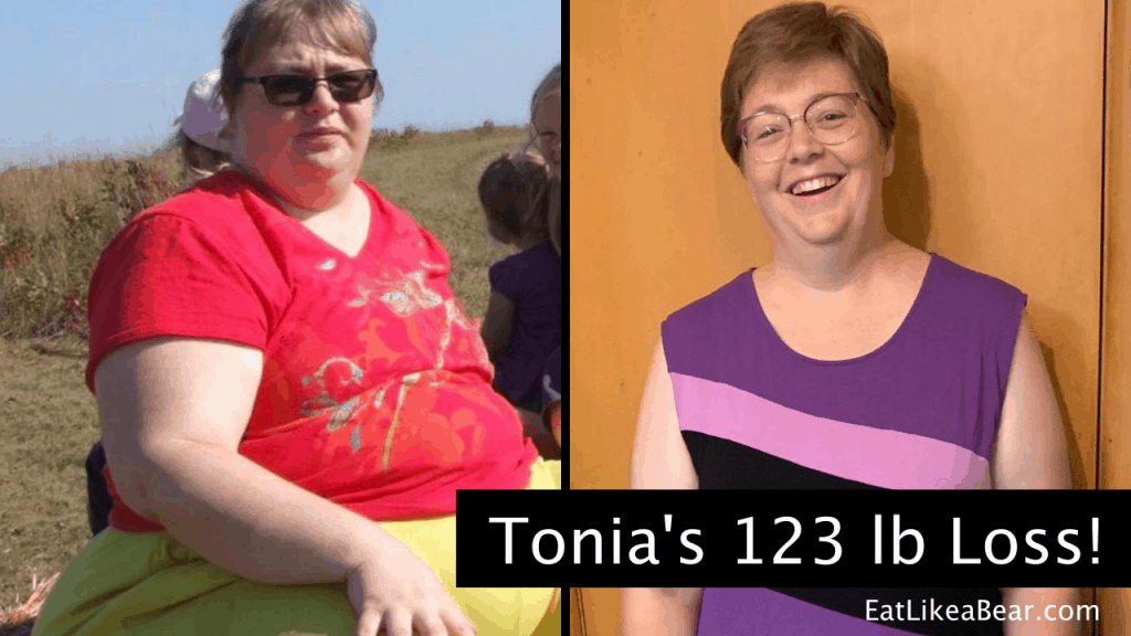 Tonia, pictured in her before and after photos, displaying her weight loss success story