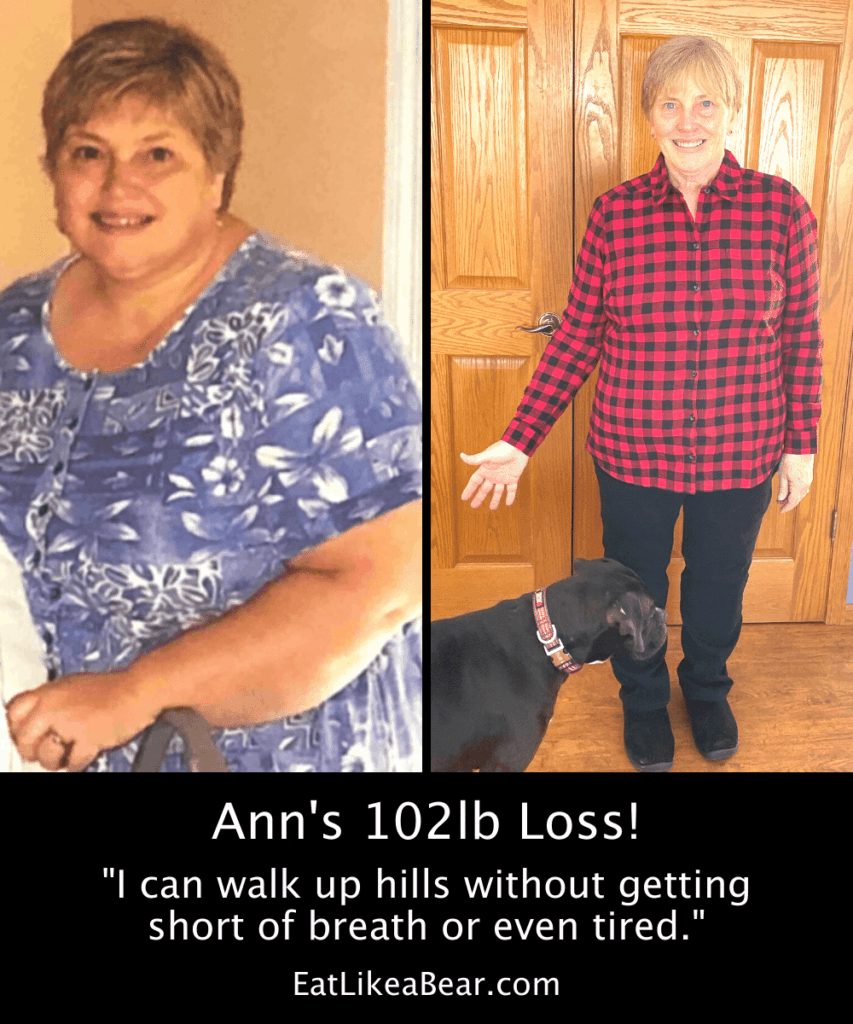 Photo of Ann before and after 102 pound weight loss