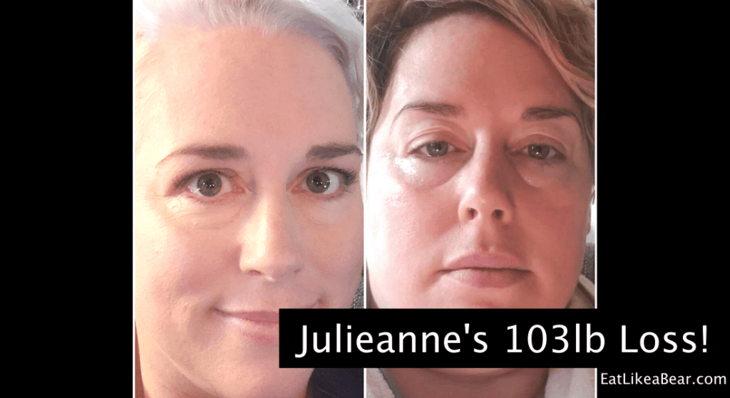 Photo of Julieanne before and after 103 pound weight loss