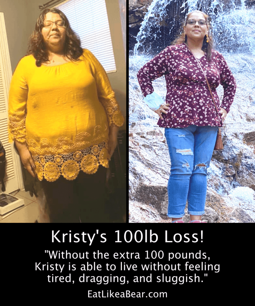 Photo of Kristy before and after 100 pound weight loss