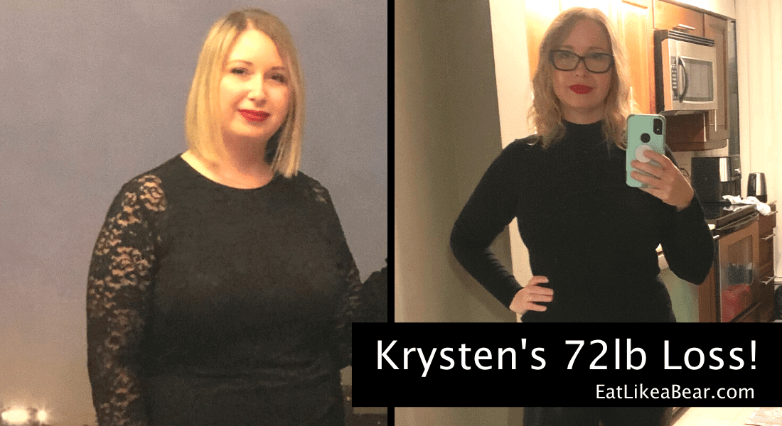 Photo of Krysten before and after 72 pound weight loss