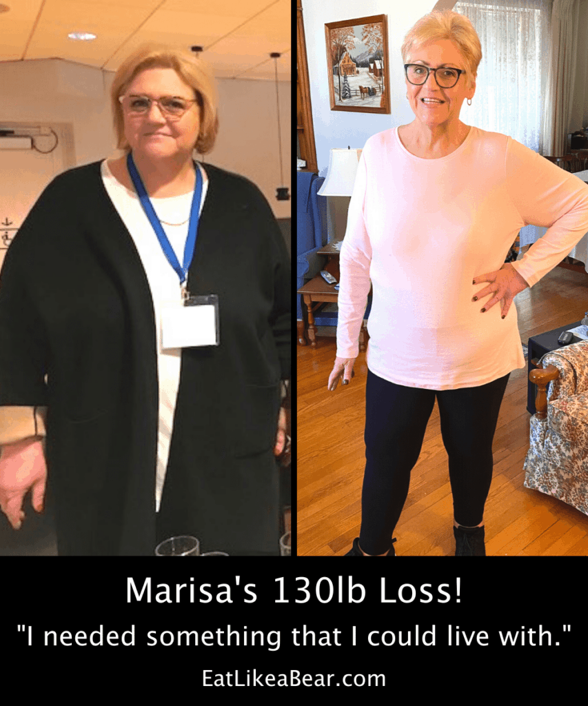 Photo of Marisa before and after 130 pound weight loss