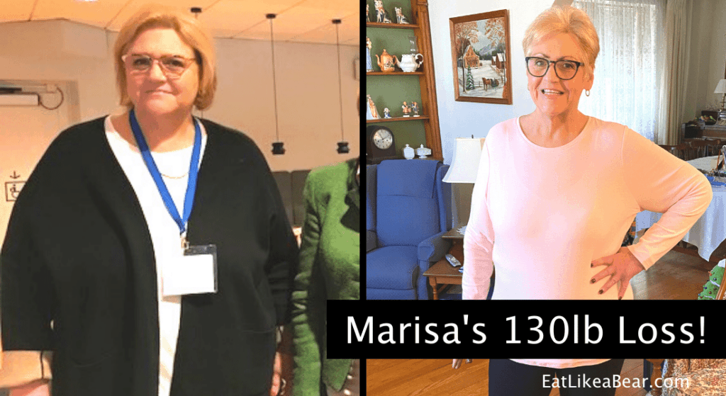 Photo of Marisa before and after 130 pound weight loss