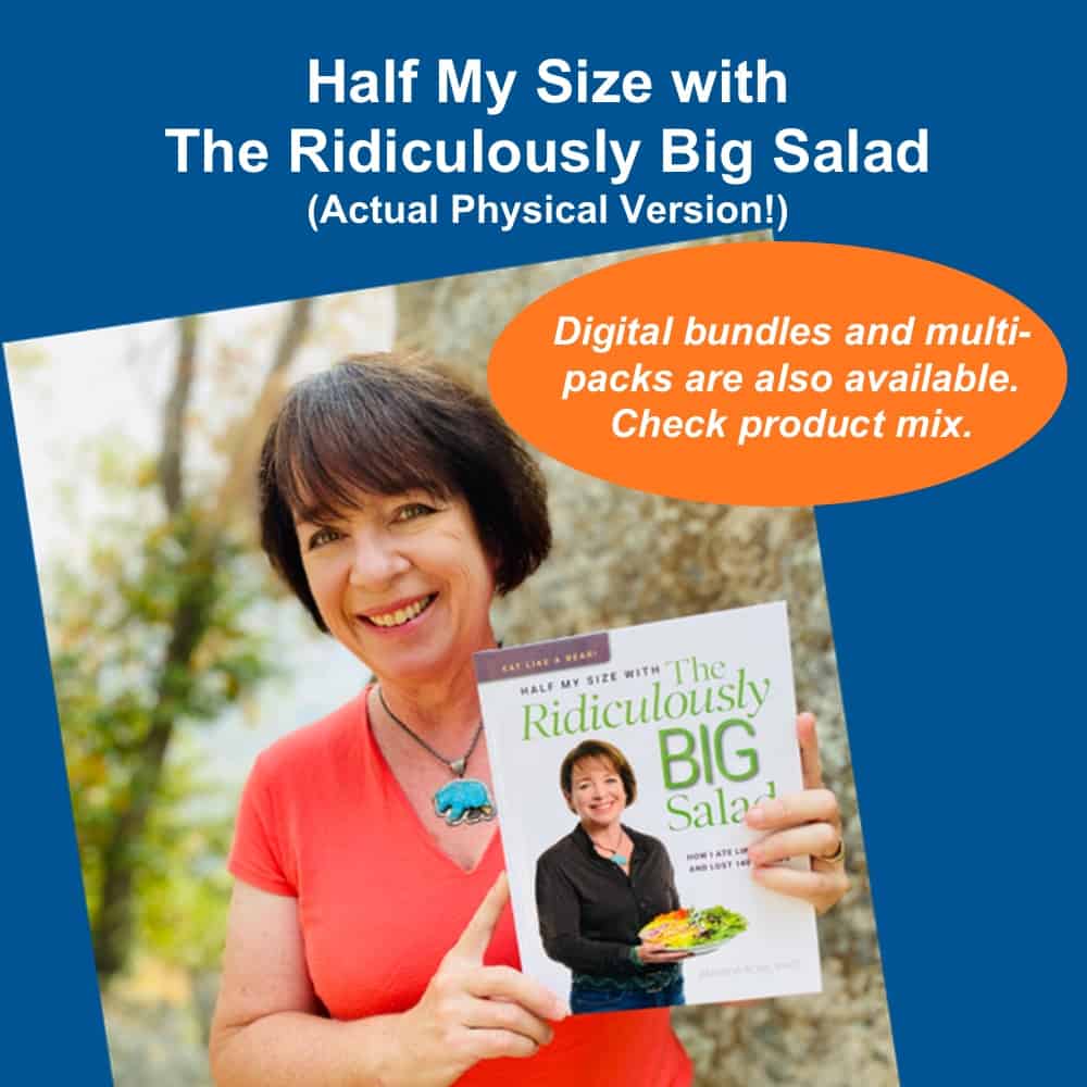 Amanda Rose holding the book "Half My Size with The Ridiculously Big Salad"