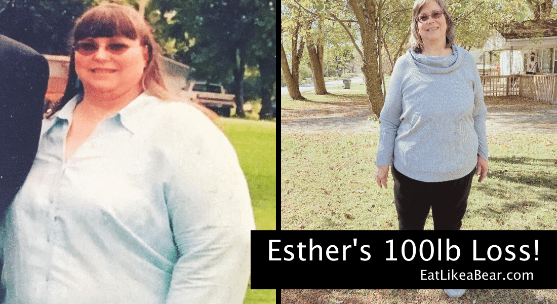 Photo of Esther before and after 100 pound weight loss