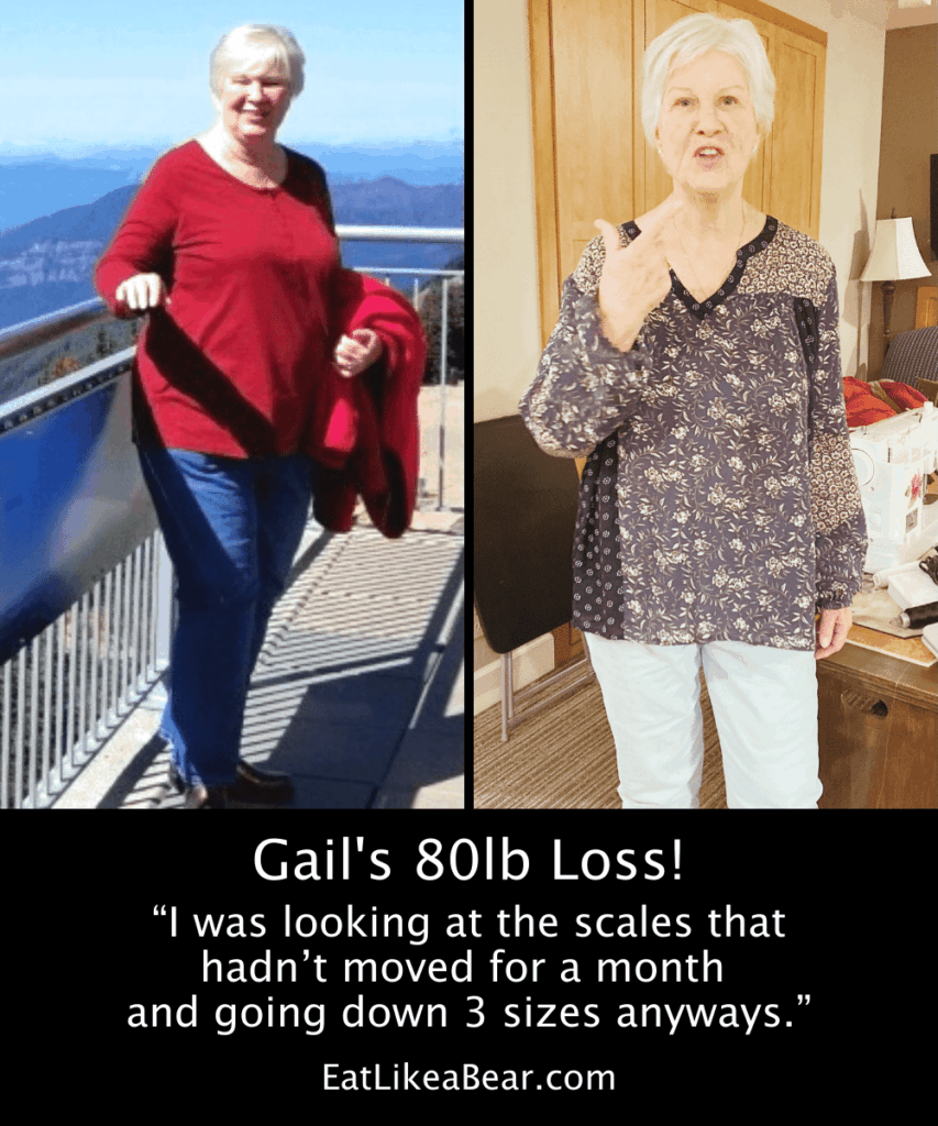 Photo of Gail before and after 80 pound weight loss