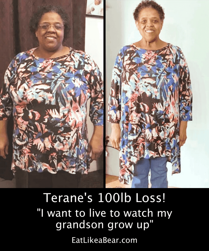 Photo of Terane before and after 100 pound weight loss