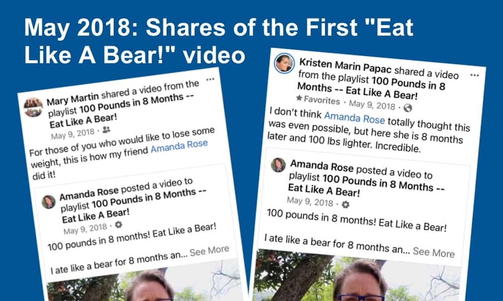 Screen shots from shares of the original Eat Like A Bear! video