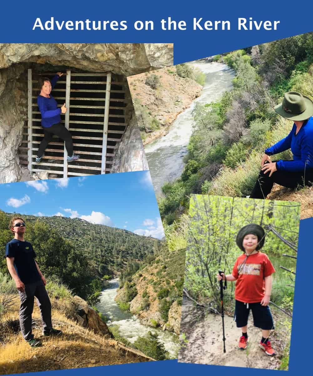 Photos of Amanda and sons hiking on the Kern River