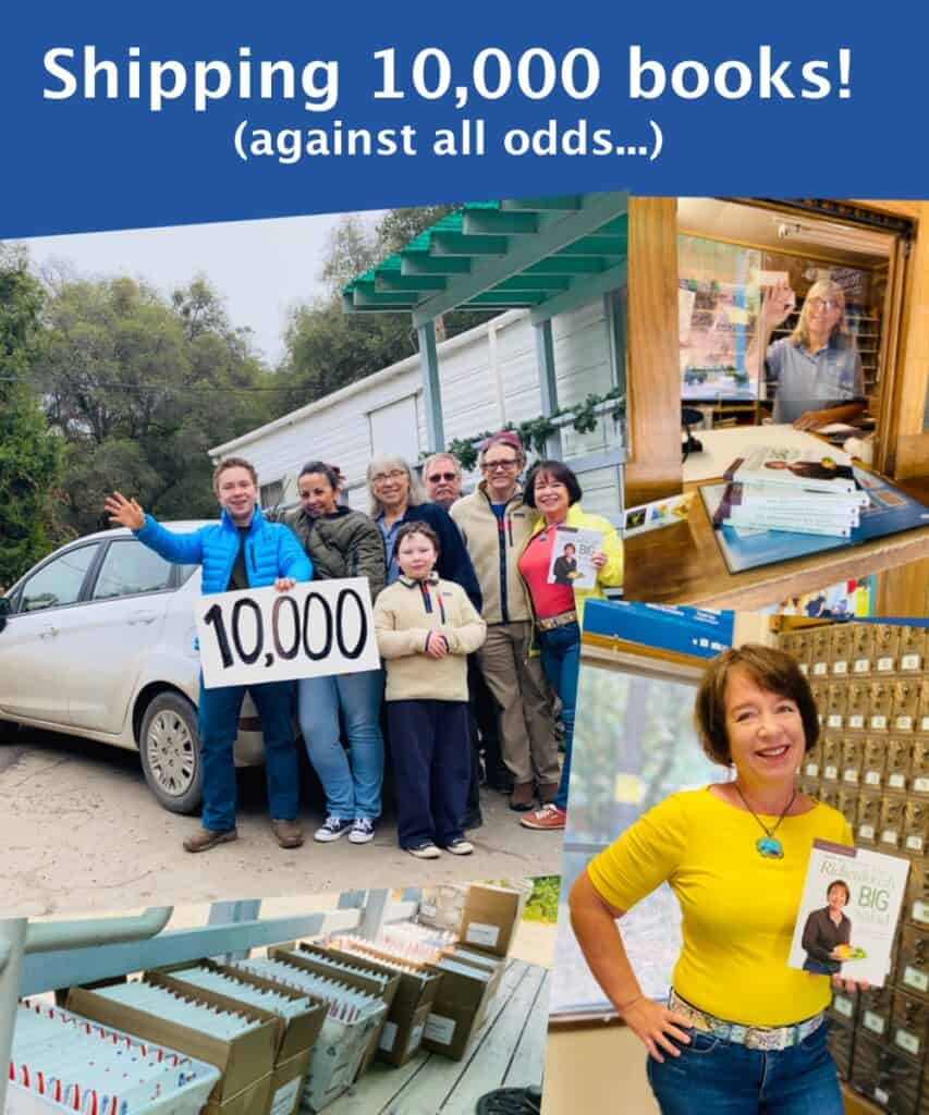 Amanda Rose and the post office crew with a sign that reads simply "10,000." A collage of post office photos.