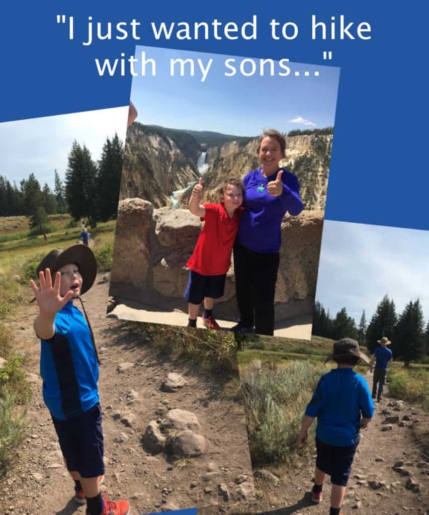 Amanda and sons on hikes in Yellowstone National Park
