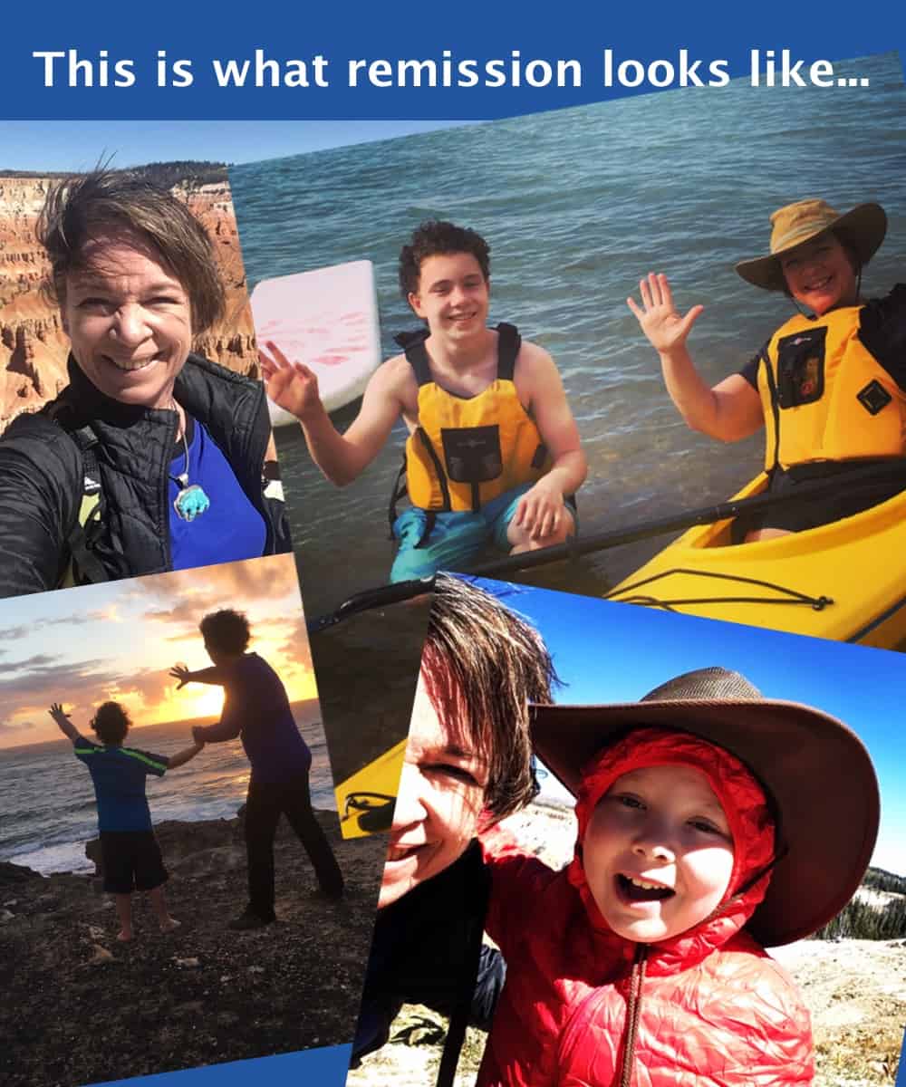 Amanda with her sons, hiking and kayaking