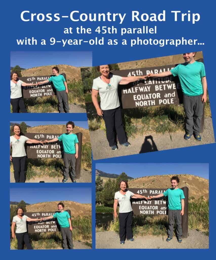 Amanda and son Frederick at the 45th parallel sign