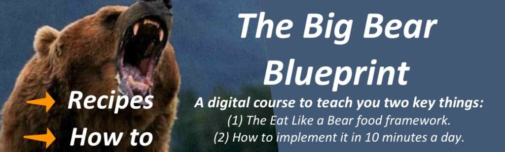 A graphic promoting The Big Bear Blueprint product. Image of a bear.